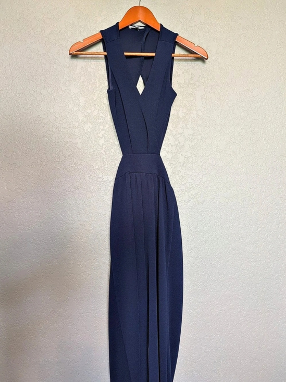 Charlotte Russe Navy Open Back Formal Jumpsuit XS Deep V Cutout